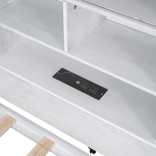 LZ LEISURE ZONE Twin Size Daybed Frame with Storage Shelves, Charging Station, Antique White A7732