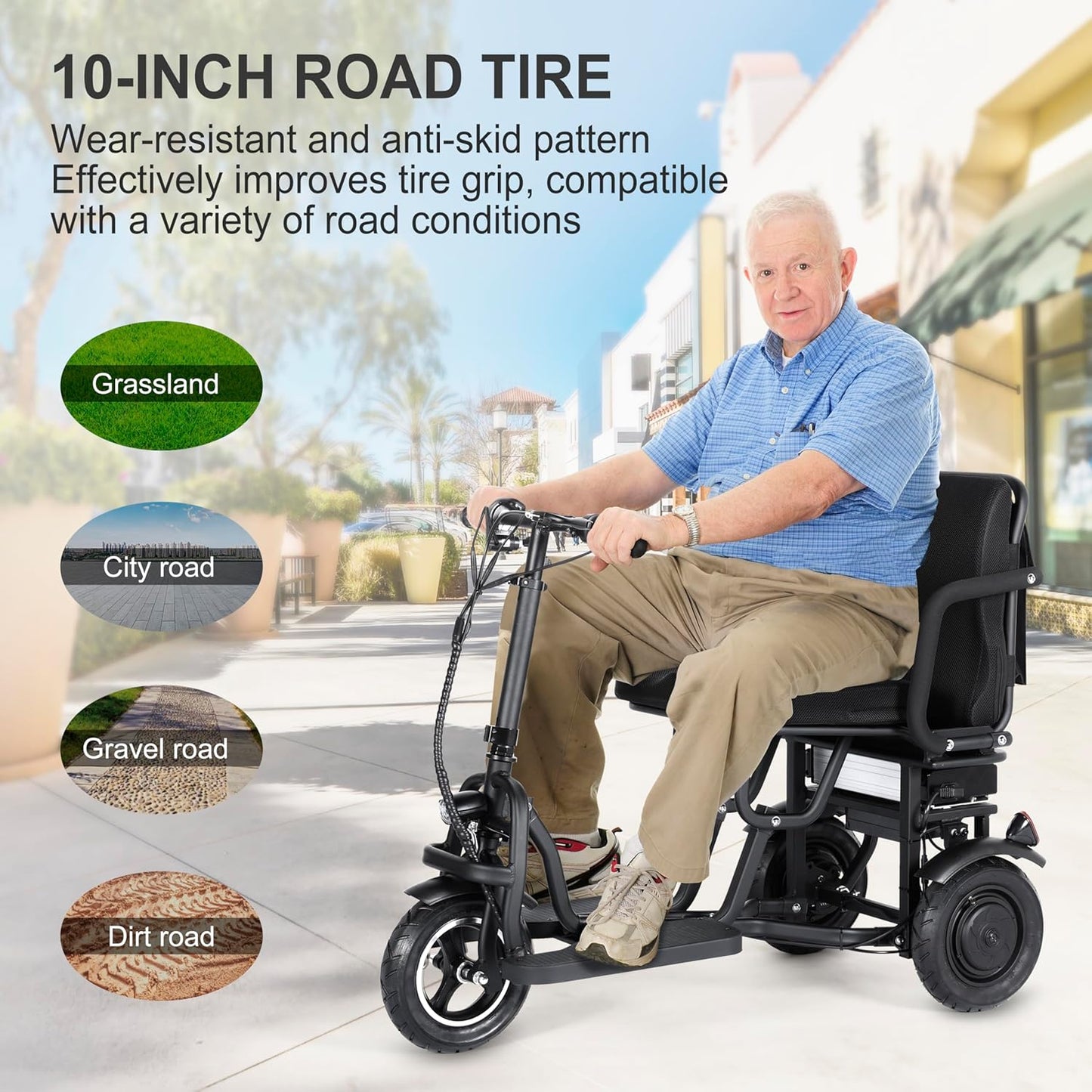 TopMate ES10 3 Wheel Electric Scooter Lightweight Folding Mobility Scooter for Adults with Removable Battery P208724