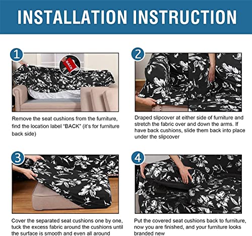 Floral Printed 3 Cushion Couch Cover with Separate Cushion Cover H264