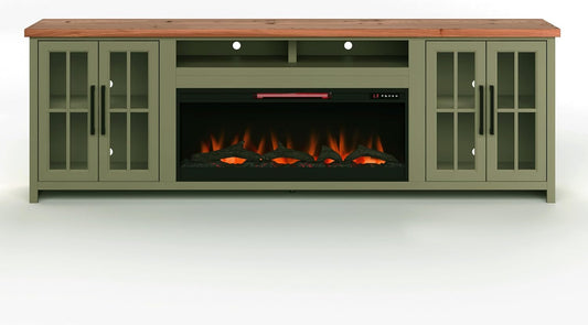 Bridgevine Home Vineyard 97 inch Fireplace TV Stand Console for TVs up to 100 inches, Sage Green and Fruitwood S374146
