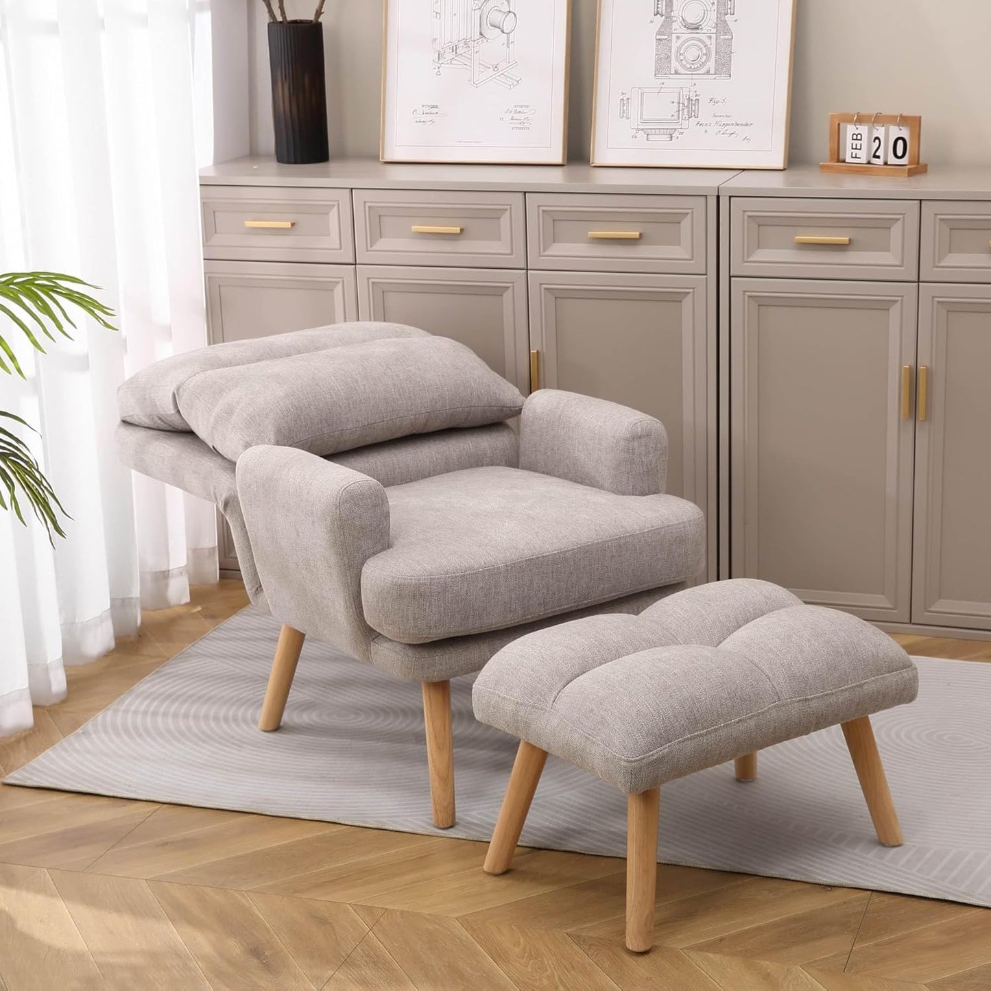 ComfyCozy Decorative Chair Set with Footstool, Adjustable Backrest, Wooden Legs A252