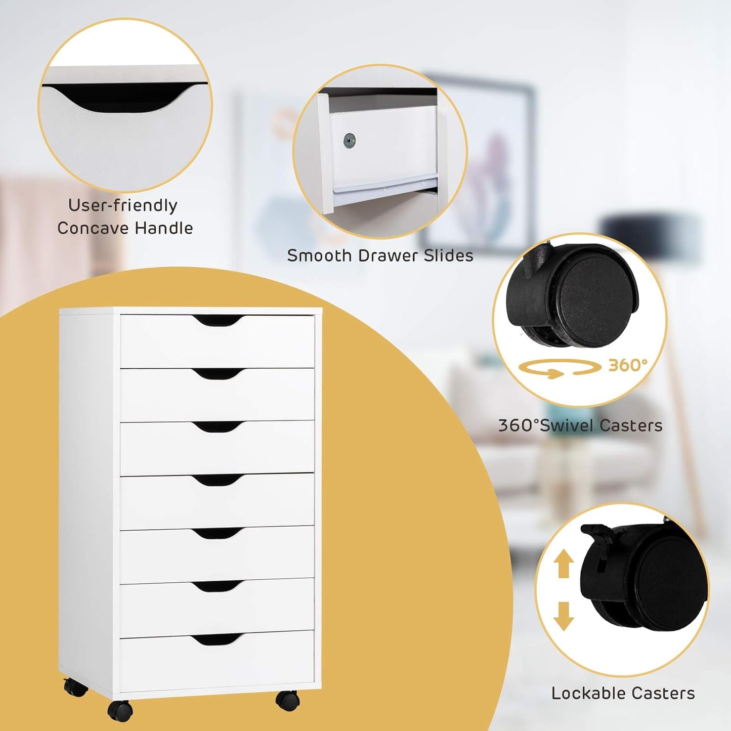 White 7-Drawer Rolling File Cabinet for Home Office N677355