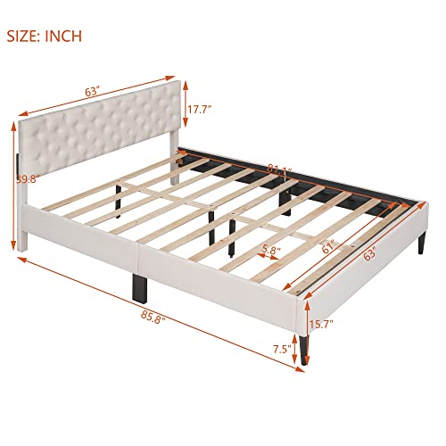 Modern Upholstered Linen Platform Bed with Adjustable Headboard, Twin, Gray W437702