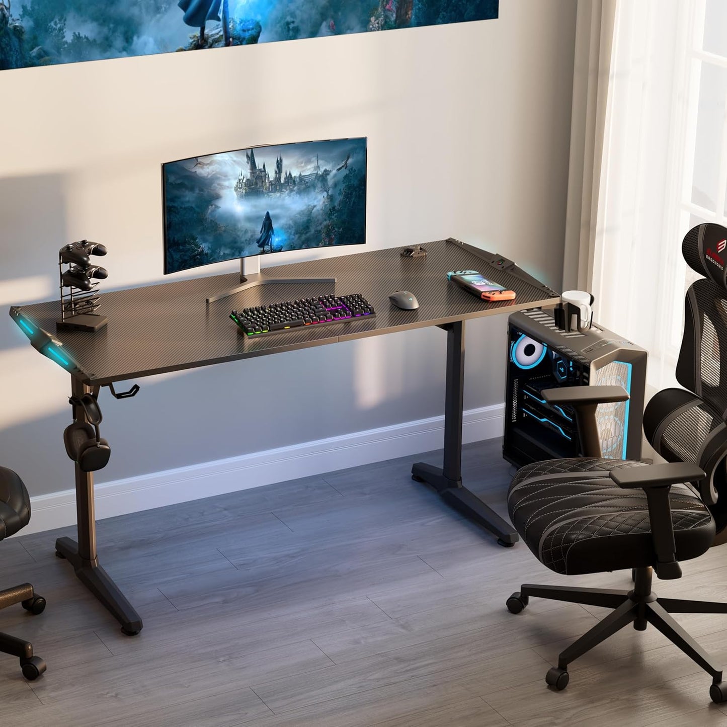 EUREKA ERGONOMIC RGB Gaming Desk 55 Inch Computer Desk with USB Ports, Black Q742