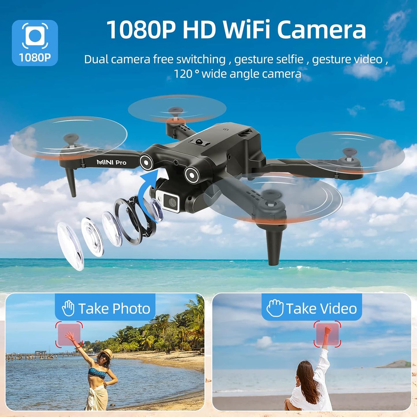 Mini Drone with Camera for Adults Kids, 1080P HD FPV Foldable RC Quadcopter with Carrying Case F398095