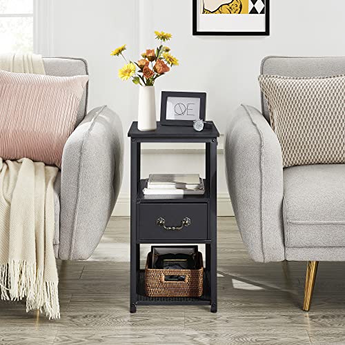 VECELO Tall End Side Table with Storage Shelf, Black G15796