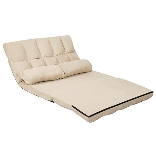 COSTWAY Floor Sofa Couch with 2 Pillows, Foldable Adjustable, Suede Fabric (Blue) J7217