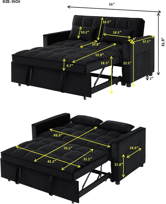 3 in 1 Convertible Sleeper Sofa Couch with Pull Out Bed, Small Futon Loveseat Y341000