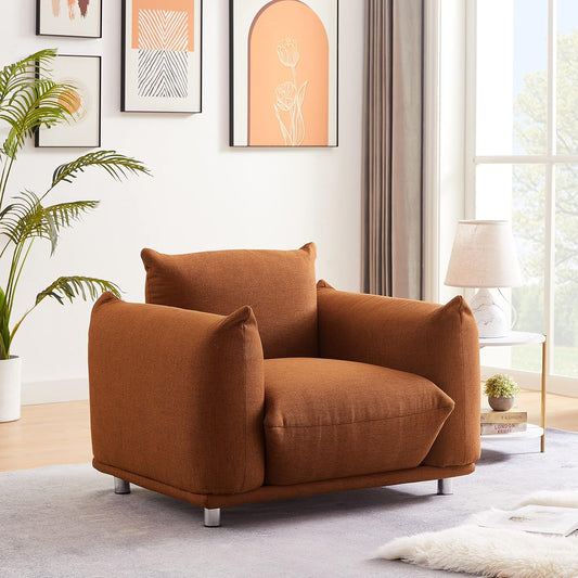 Accent Chair Cotton Linen Single Sofa 42" W Accent Chair for Bedroom Living Room Apartment, Rust Red