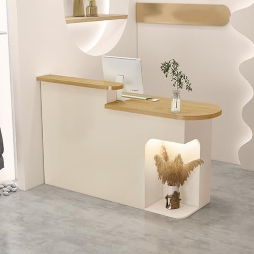 Reception Desk, Standing Front Desk Reception, Reception Counter Desk with LED Lights and Lockable Drawers, Retail Counter Table for Shops and Businesses(White R,51.1"x19.6"x41.3")