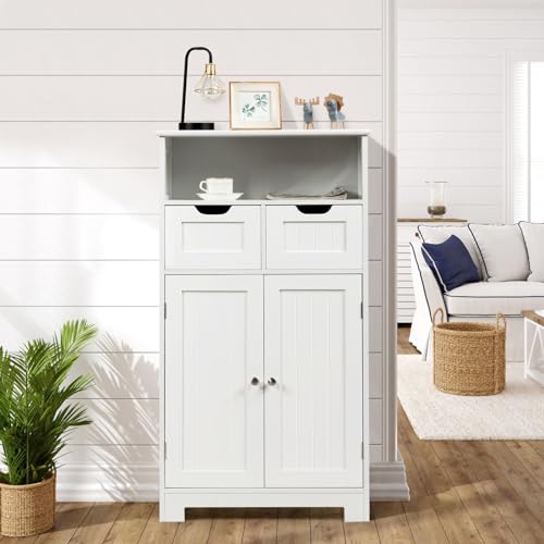 Bathroom Storage Cabinet with 2 Drawers and Adjustable Shelf, Black A9099