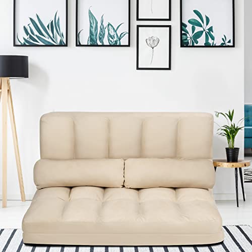 COSTWAY Floor Sofa Couch with 2 Pillows, Foldable Adjustable, Suede Fabric (Blue) J7217