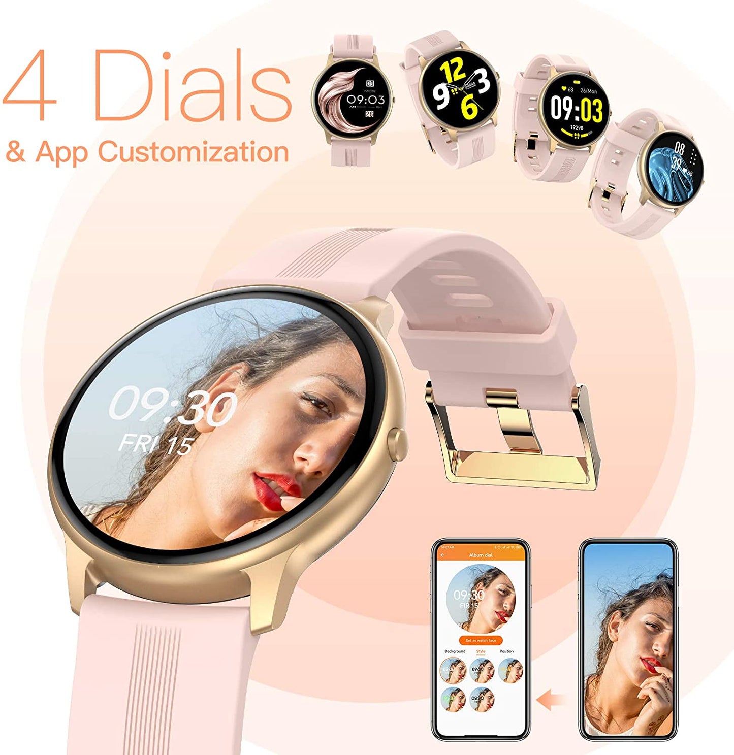 Timoom Smart Watch for Android iOS, Fitness Tracker with Heart Rate Monitor, IP68 Waterproof S1579