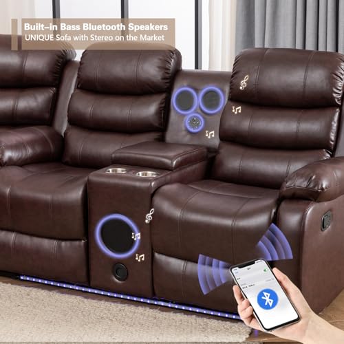 Manual Reclining Sectional Couch with LED Light, PU Leather L-Shaped Sofa, 9 Seater G569811