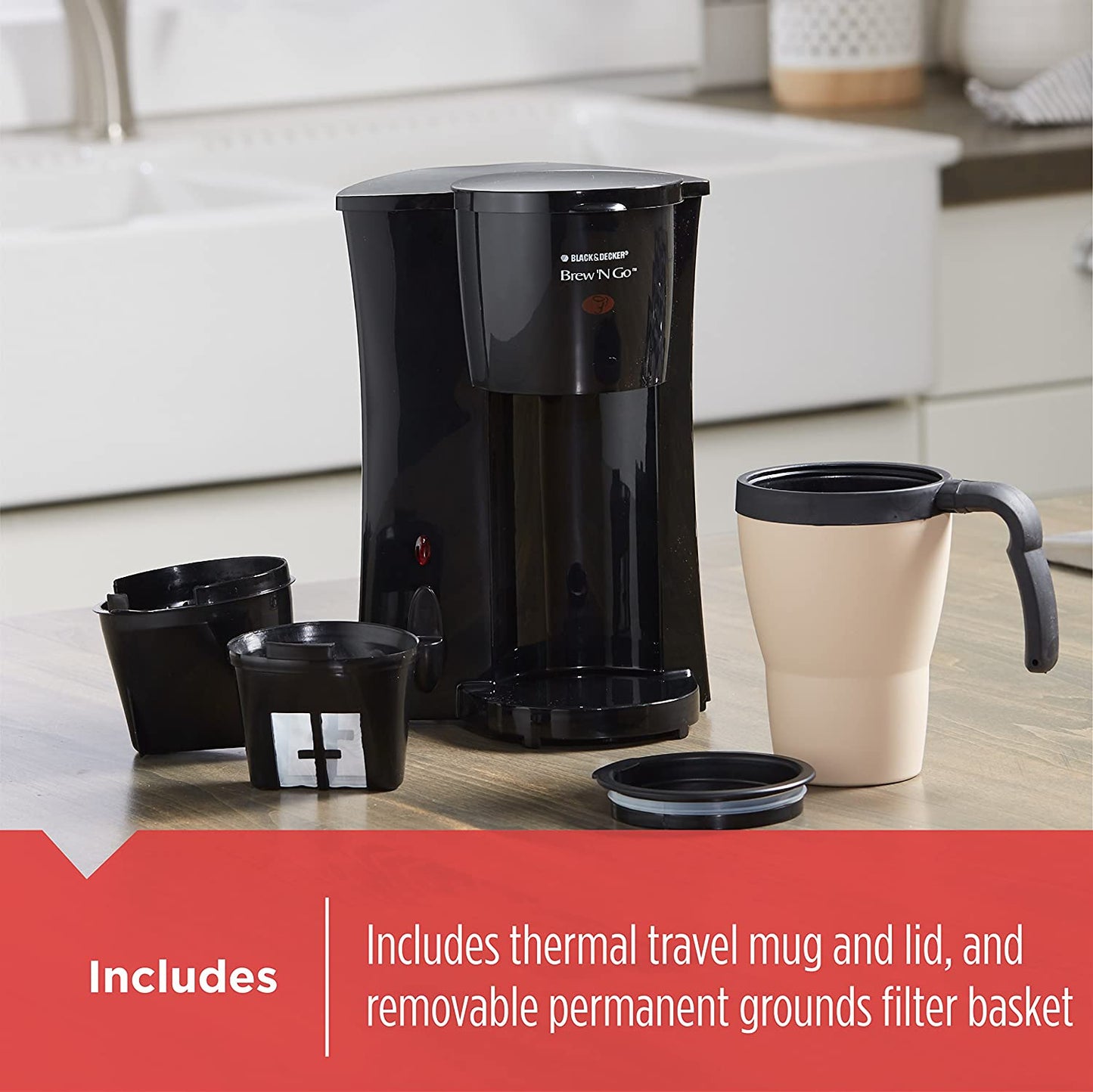 BLACK+DECKER Brew 'n Go Personal Coffeemaker with Travel Mug P145