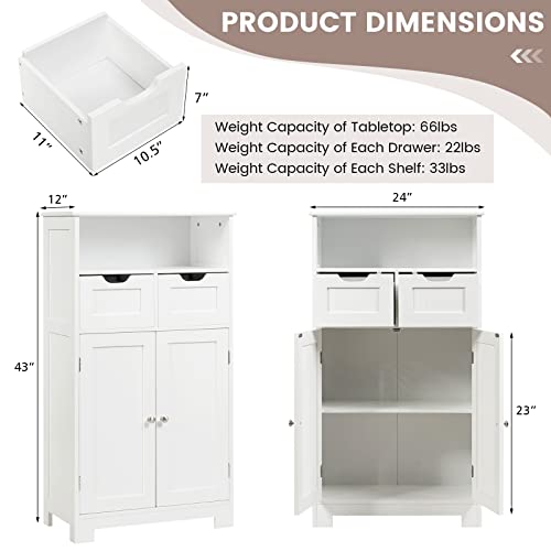 Bathroom Storage Cabinet with 2 Drawers and Adjustable Shelf, Black A9099