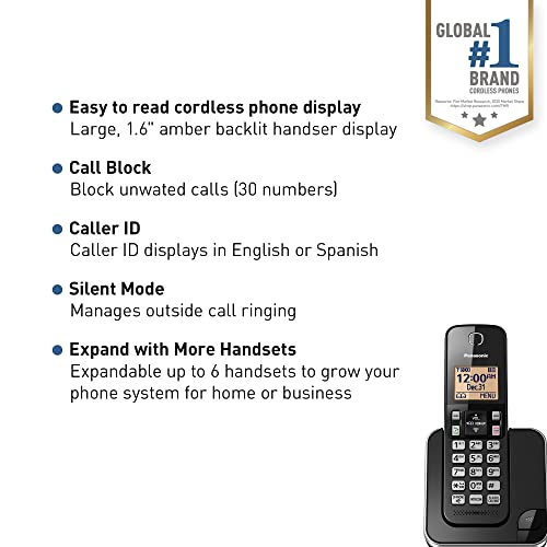 Panasonic Expandable Cordless Phone System with Amber Backlit Display – 2 Handsets Q8199