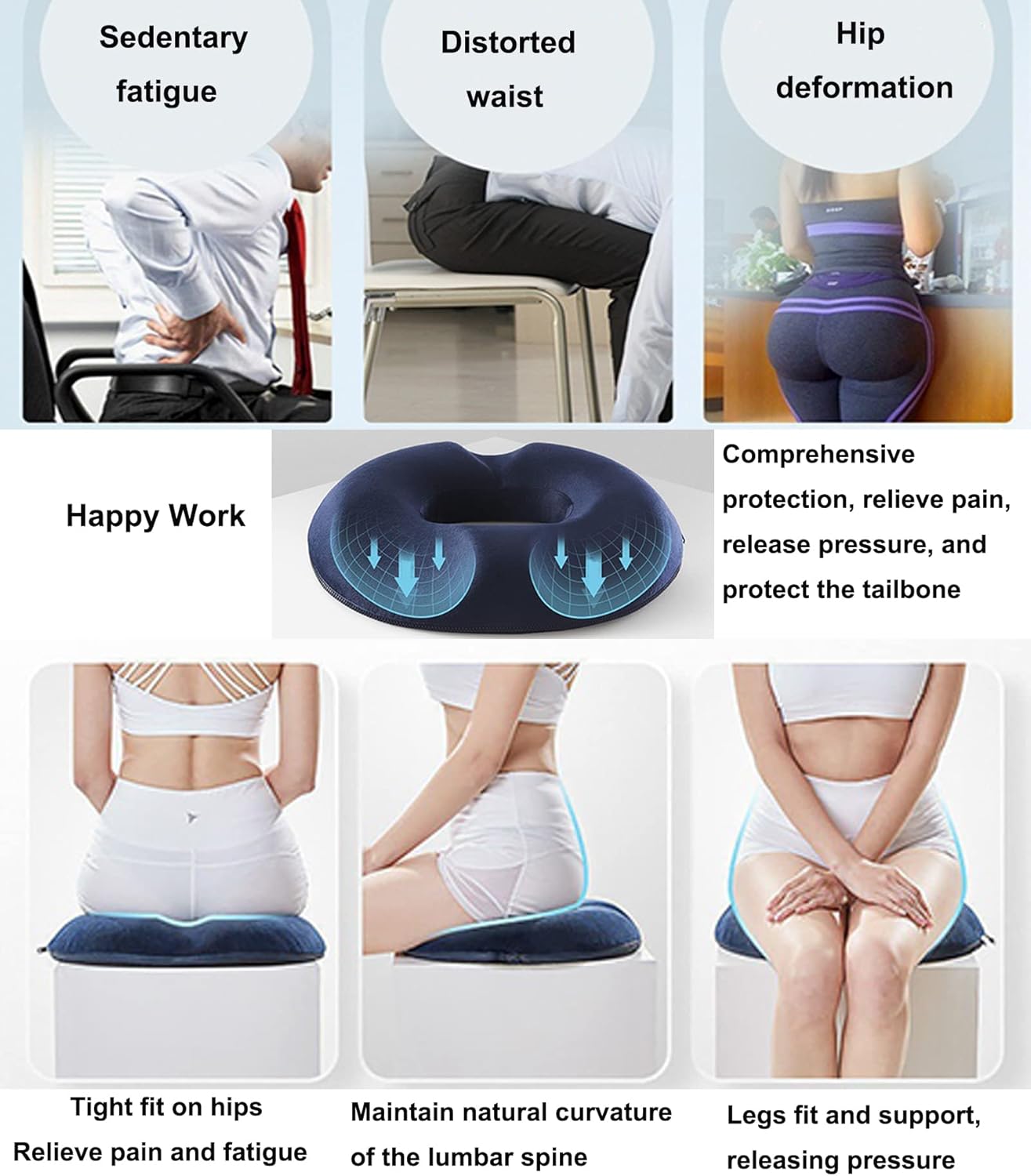 Donut Pillow Hemorrhoid Seat Cushion Memory Foam for Office Chair R38868