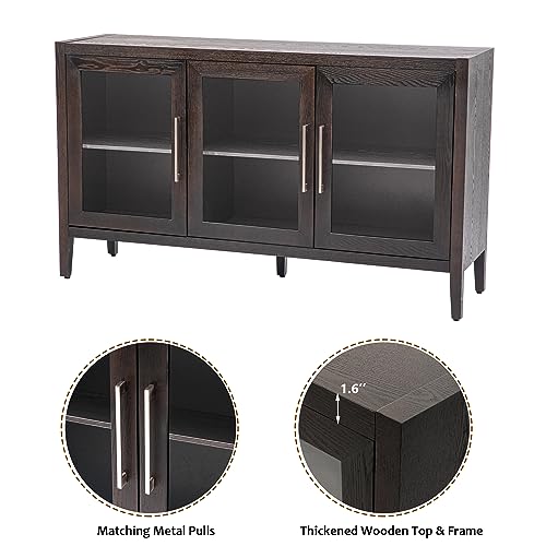 Amposei Modern Sideboard Cabinet 58.2-Inch Credenza with Glass Door, Black G647219