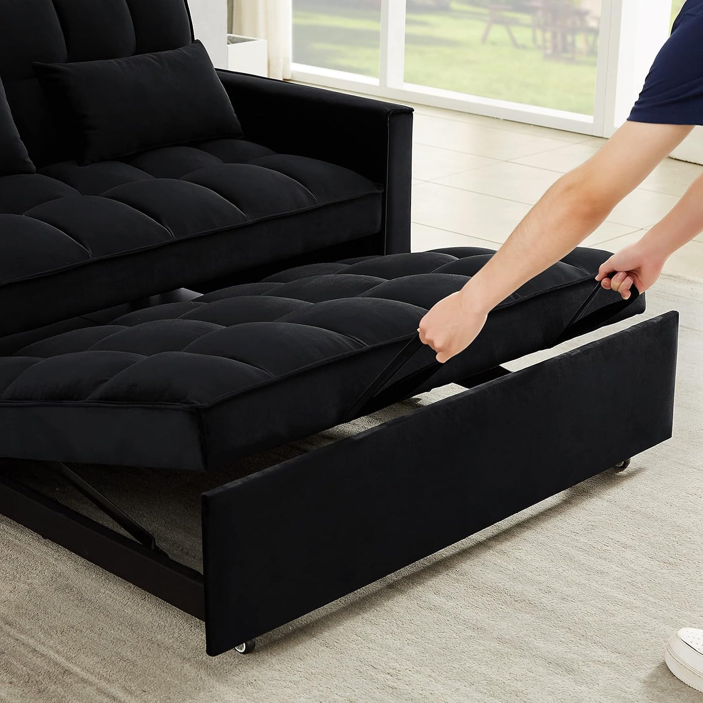 3 in 1 Convertible Sleeper Sofa Couch with Pull Out Bed, Small Futon Loveseat Y341000