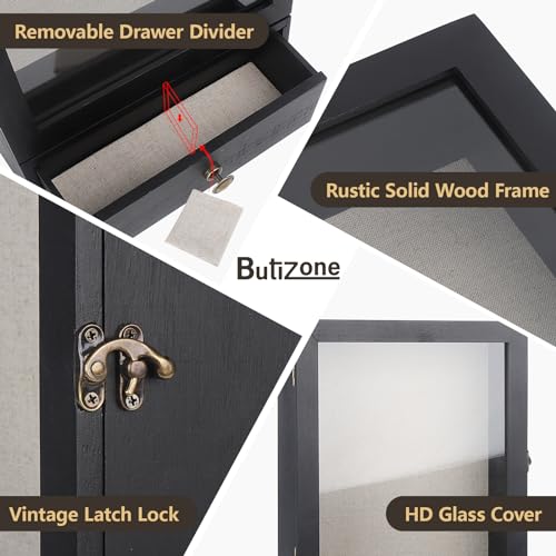 Shadow Box Frame 3.2" Deep with Real Glass and Drawer, Black J7816