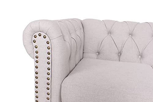 Chesterfield Sofa with Nail-Head Trim, Modern Fabric Accent Chair E8175