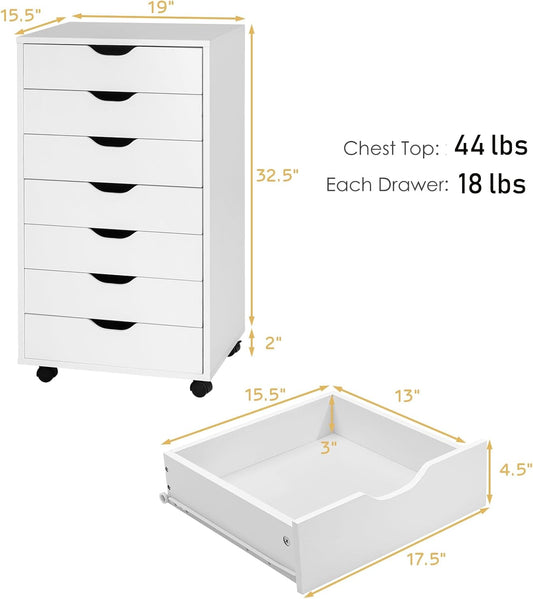 White 7-Drawer Rolling File Cabinet for Home Office N677355