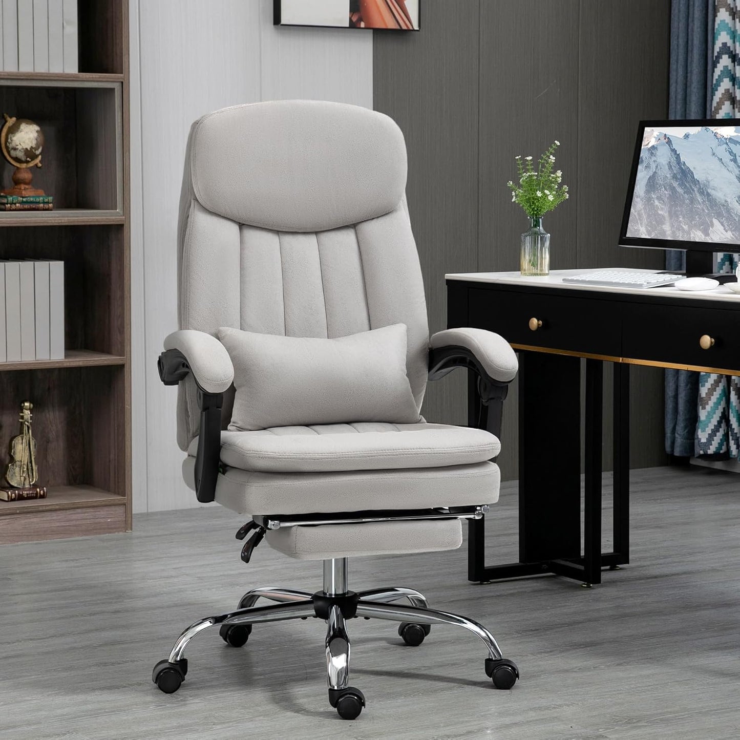 Executive Massage Office Chair Swivel Reclining PU Leather with Lumbar Support, Light Gray P303