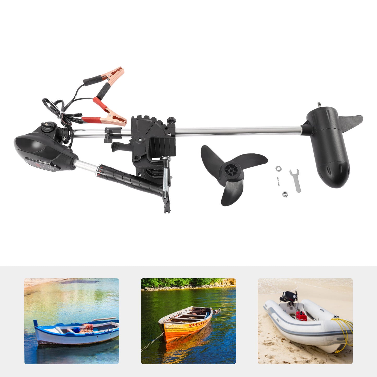 Miumaeov 12V 60lb Electric Trolling Motor with LED Battery Indicator, Transom Mounted S35547