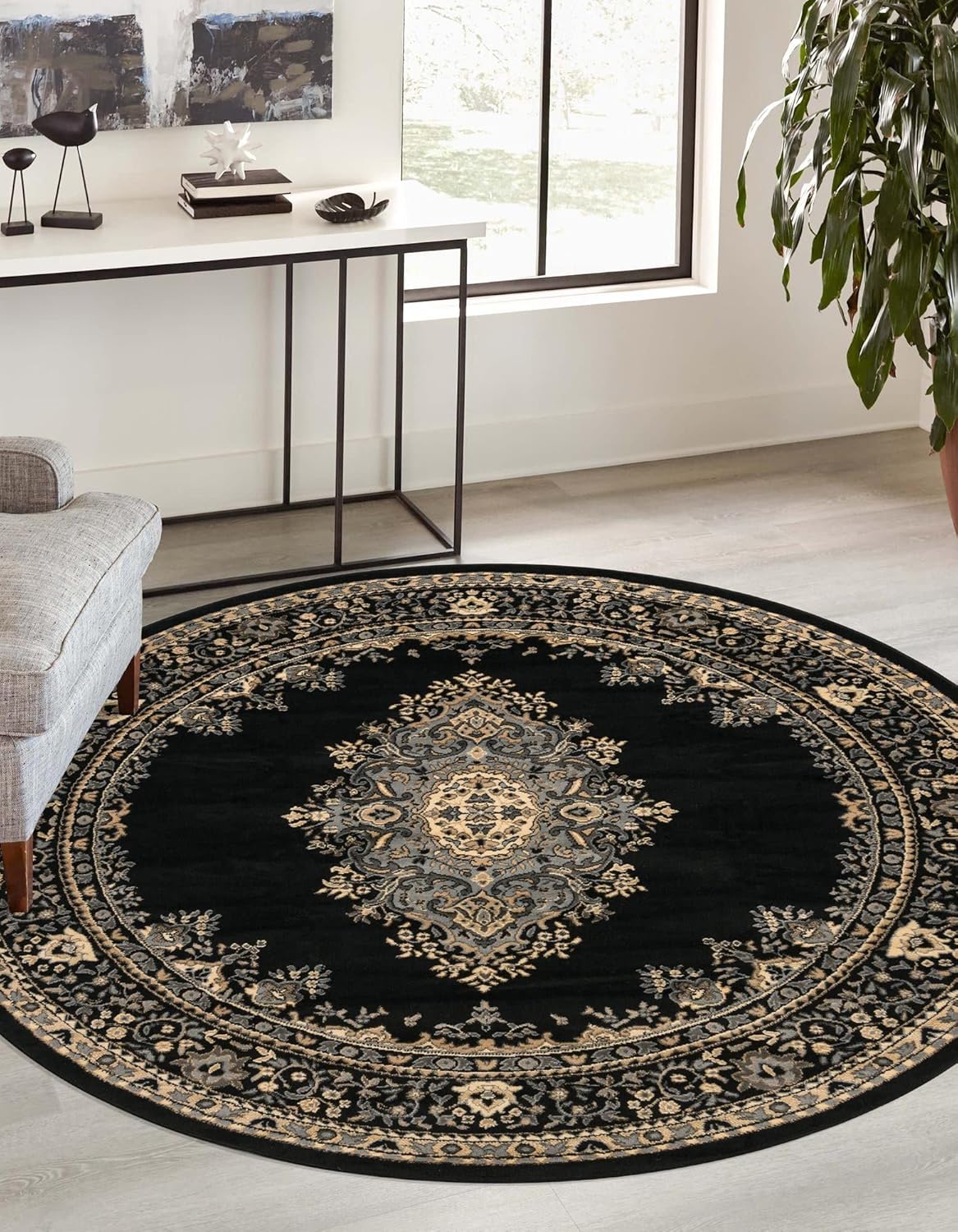 Rugs.com Amaya Collection 8 Ft Round Black Rug O23961