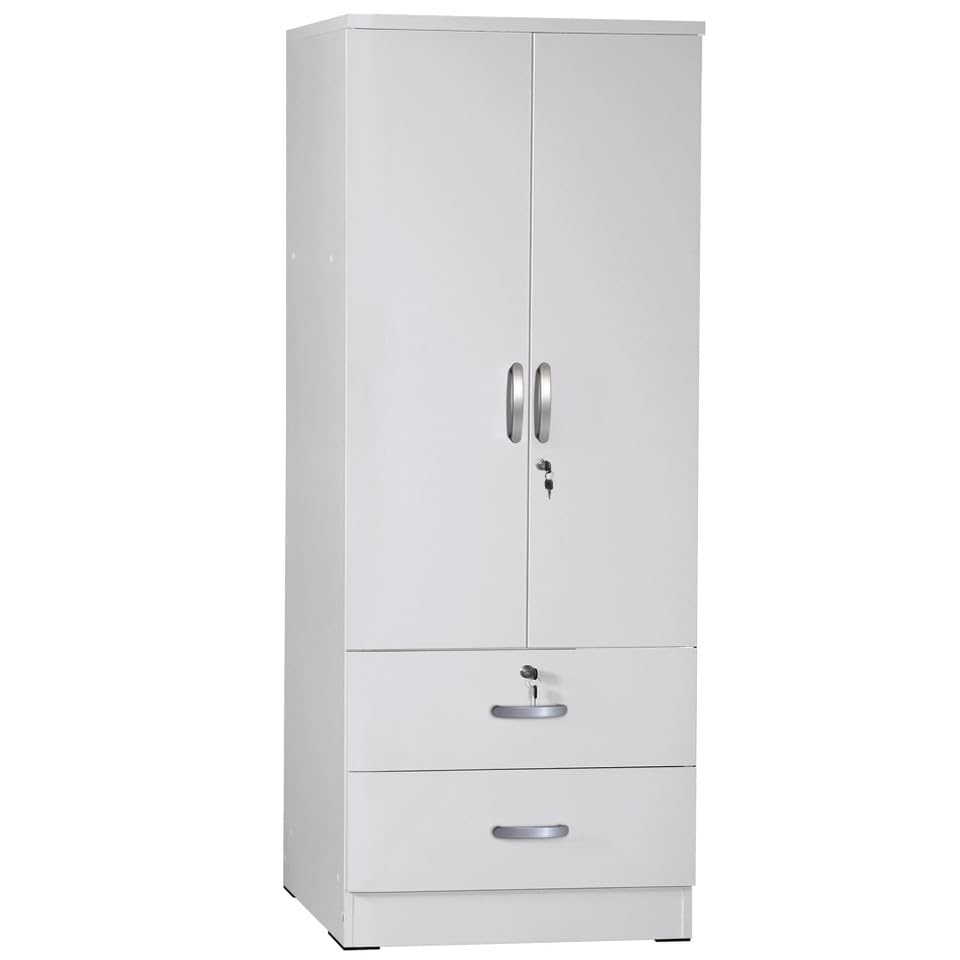 Grace Wood 2-Door Wardrobe Armoire with 2 Drawers (White) Q357312