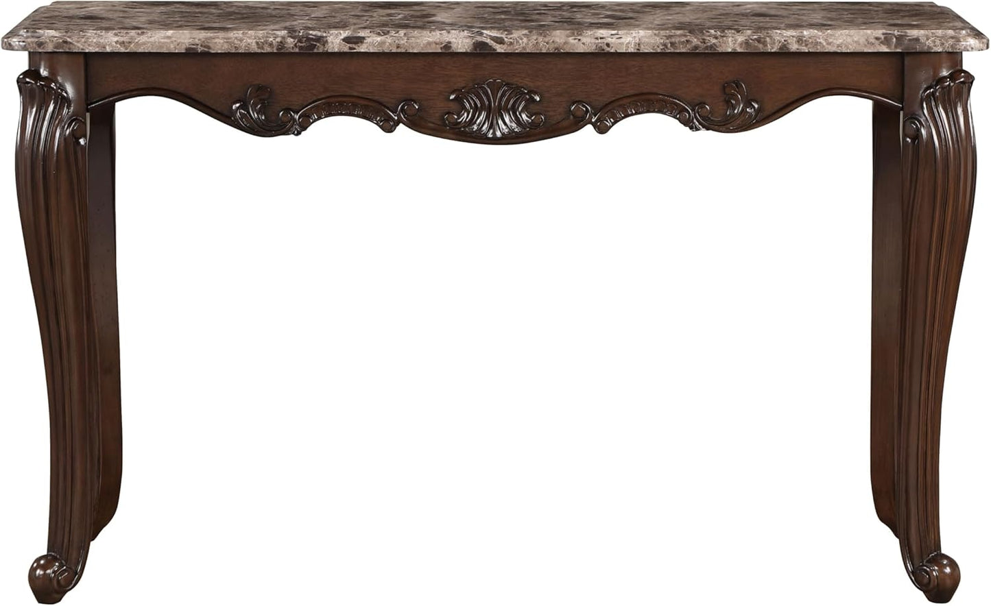 Acme Nayla Marble Rectangular Sofa Table with Floral Legs Q1283