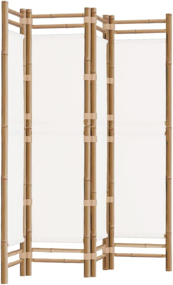 Bamboo 4-Panel Room Divider 63" Cream White Y56303