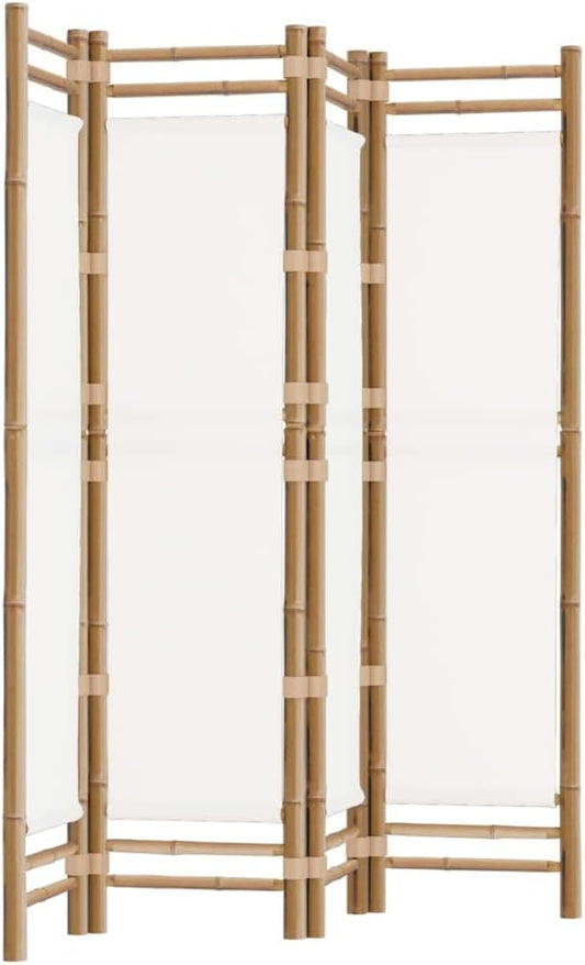 Bamboo 4-Panel Room Divider 63" Cream White Y56303