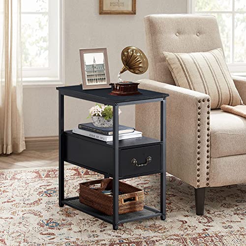 VECELO Tall End Side Table with Storage Shelf, Black G15796