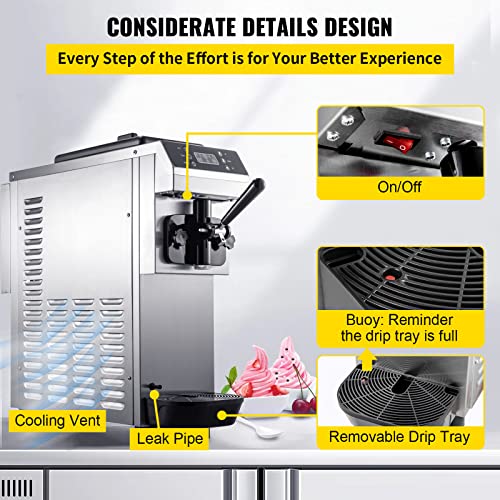 VEVOR Soft Serve Ice Cream Machine, 3.4 Gal/H, Single Flavor, 1200W Countertop N839059
