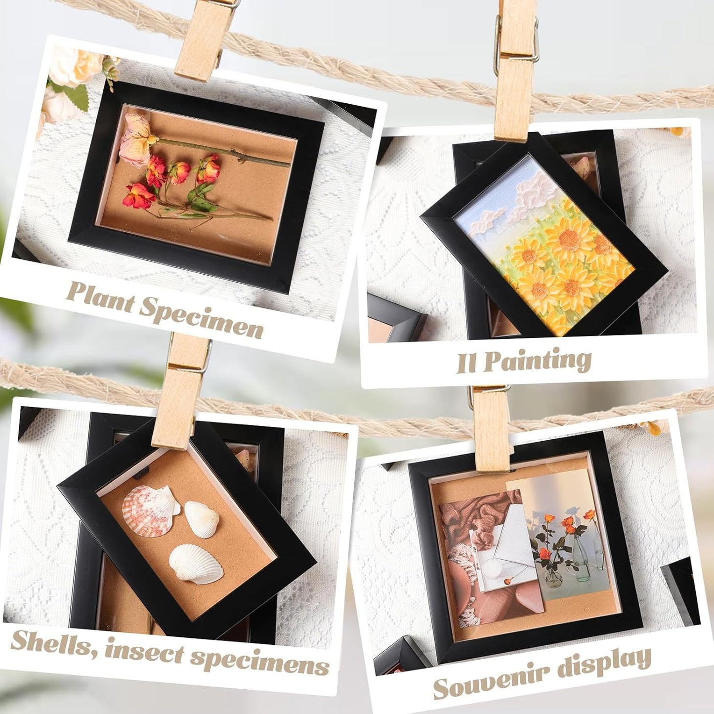 6 Pcs Shadow Box Frame 4 Size Black Wood Display Case for Photos, Medals, Keepsake Q10550