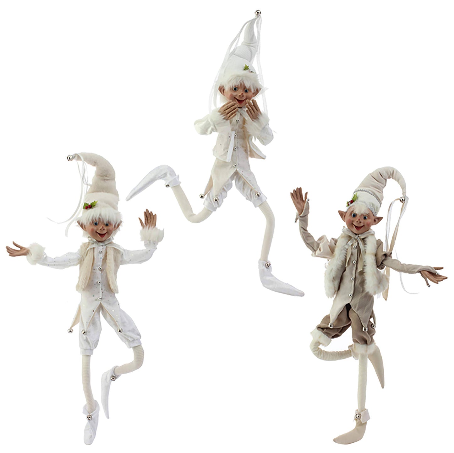 Raz 30x22 Cream Posable Christmas Elves Set of 3