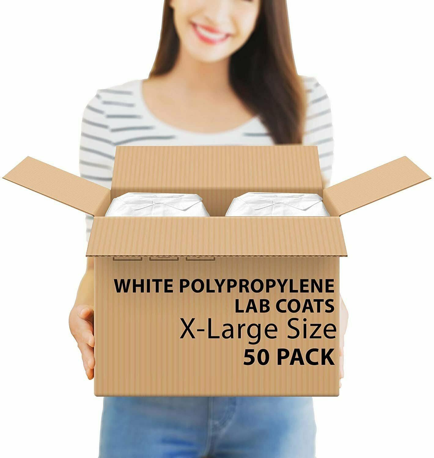 50 Pack White Disposable Polypropylene Lab Coats X-Large R760