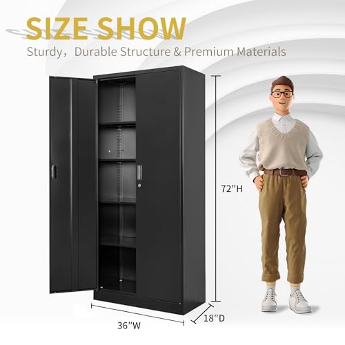 Metal Storage Cabinet 72" Lockable Garage Tool Cabinet with Doors and Shelves A825