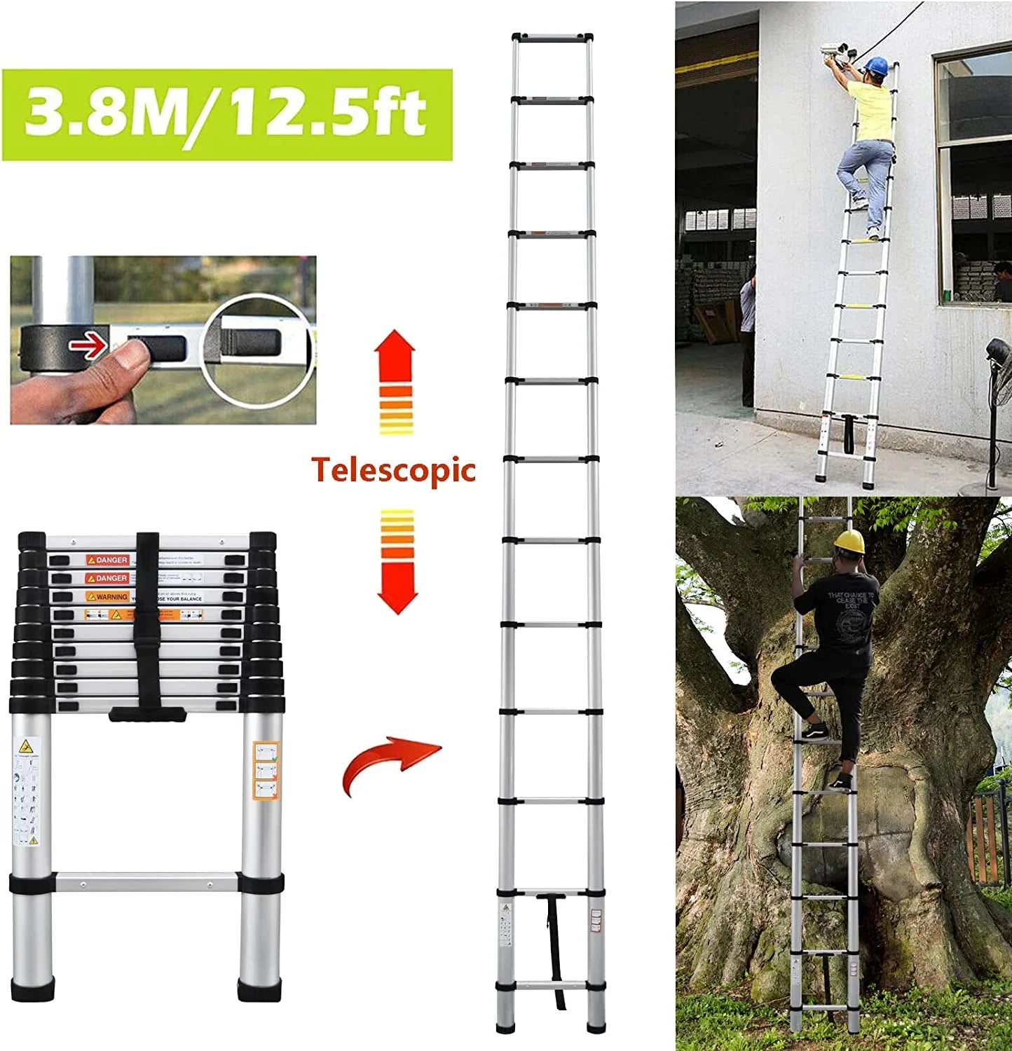 Telescoping Ladder 12FT Aluminum Collapsible Extension Ladder D29435