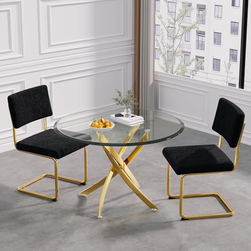 Glass Dining Table Set for 4 with 4 White Silver PU Leather Chairs A996581