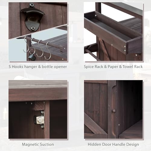 Outdoor Kitchen Island Rolling Bar Cart with Storage Cabinet, Solid Wood & Stainless Steel Top X328
