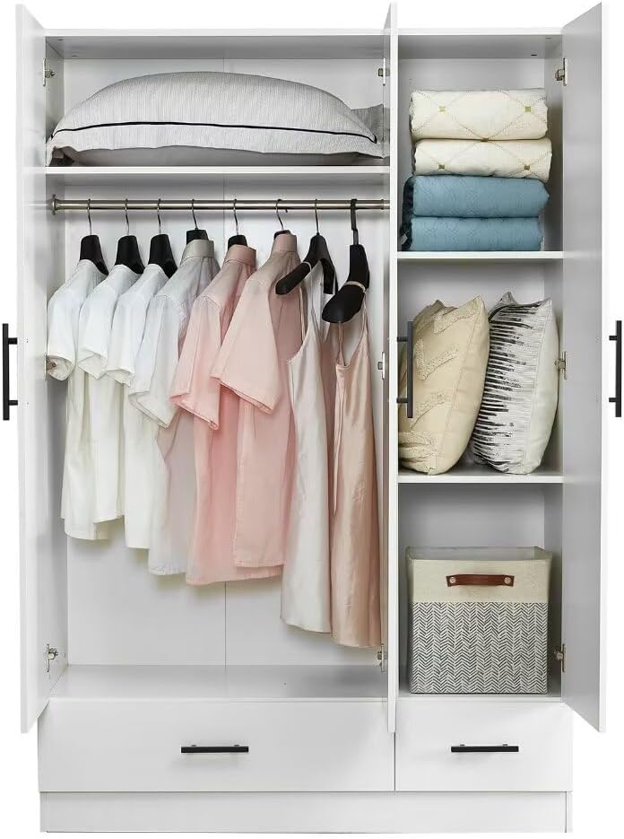 White Armoire Wardrobe with 3 Doors and 2 Drawers H660555