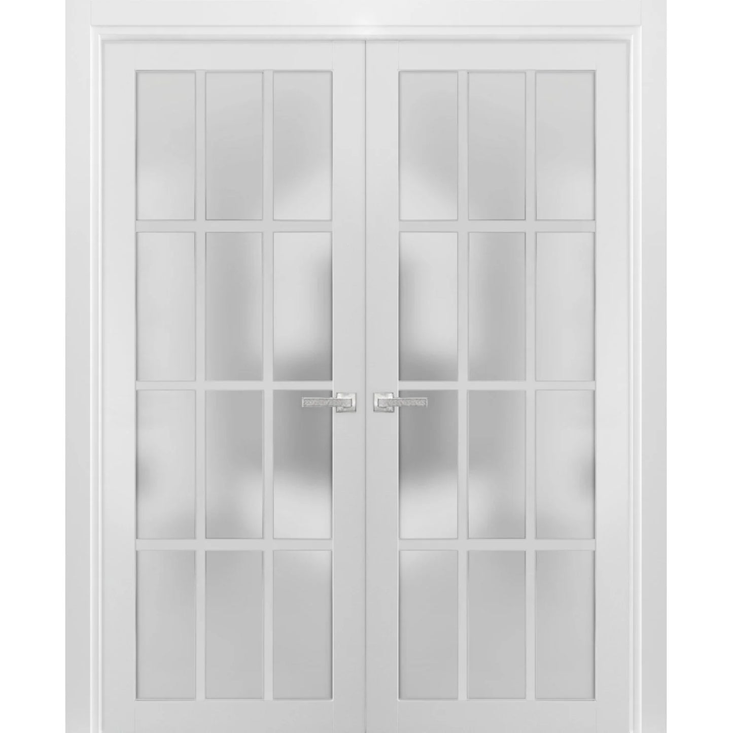 Solid French Double Doors 48 x 80 inches Frosted Glass 12 Lites