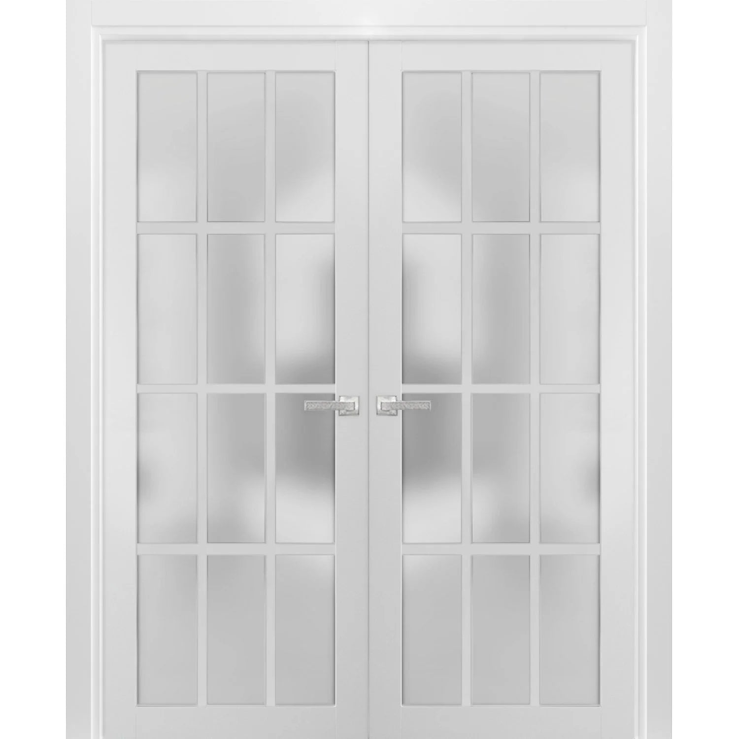 Solid French Double Doors 48 x 80 inches Frosted Glass 12 Lites