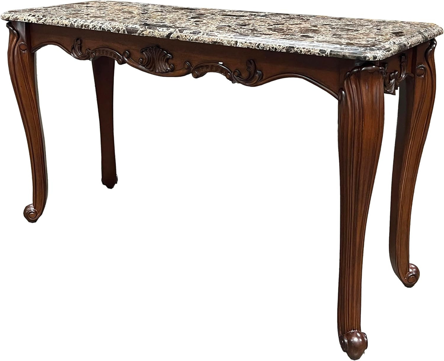 Acme Nayla Marble Rectangular Sofa Table with Floral Legs Q1283