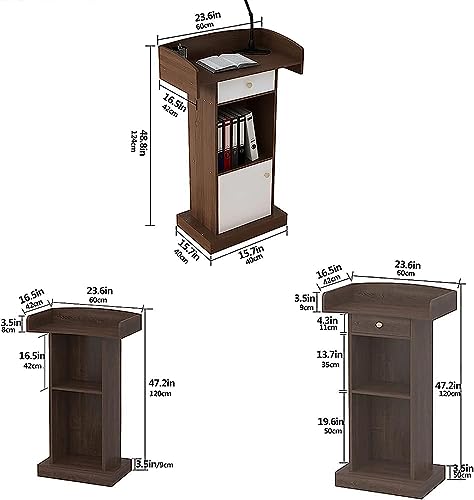 Podium Wood Stand Floor Standing Podium with Storage Shelf for Speakers V296924