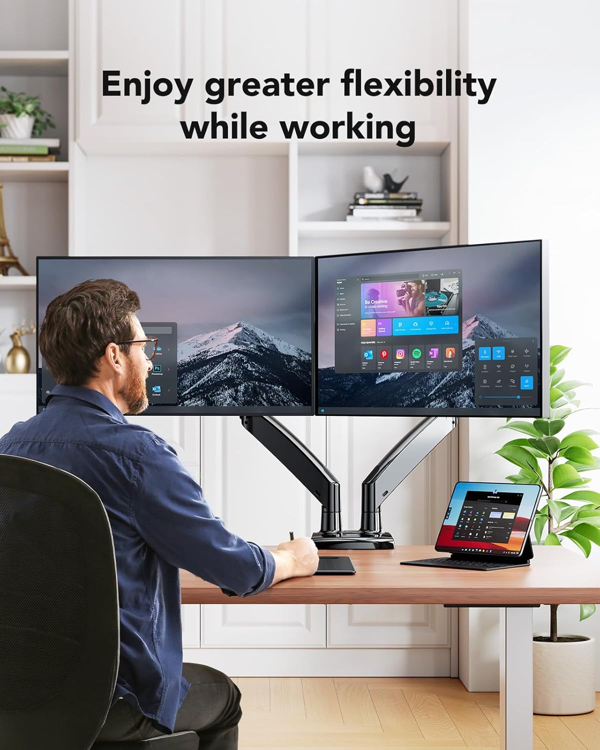 HUANUO Dual Monitor Stand for 13-35 inch, VESA Mount with Clamp Base, Black A763