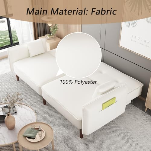 Modern Upholstered Convertible Futon Sofa Bed with Storage Pockets and 2 Pillows, Pink I8960